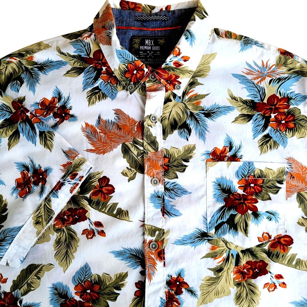 MBX Premium Goods Tropical Hawaiian Button Down Shirt SS Floral Resort XXL EUC